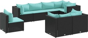 vidaXL 8 részes fekete polyrattan kerti ülőgarnitúra párnákkal
