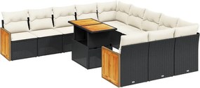 vidaXL 11 részes fekete polyrattan kerti ülőgarnitúra párnákkal