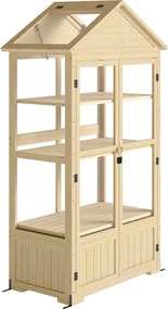 Outsunny Zárható Fa Hidegkeret Üvegház 4 Szinttel, Tetőablakokkal, Két Ajtós Hidegkeret Doboz, Kerthez, Erkélyhez, Természetes, 100x56.5x178 cm | Aoso