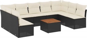 vidaXL 10 részes fekete polyrattan kerti ülőgarnitúra párnákkal