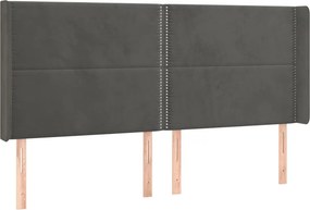 vidaXL sötétszürke bársony fejtámla szárnyakkal 183x16x118/128 cm