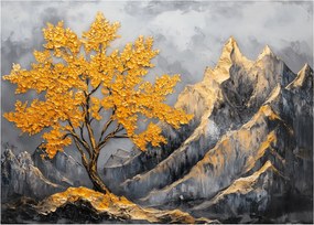 Üveg kép – Arany fa a hegyekben (70x50 cm)