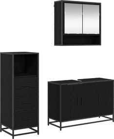 vidaXL Fürdőszoba bútor szett fiókkal 3 pcs Fekete tölgy Faanyag