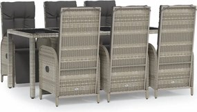 vidaXL 7 részes szürke polyrattan kerti étkezőgarnitúra párnával