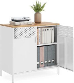 BRIX fém tárolószekrény, 76x80x40cm, fehér/barna SongmicsHome