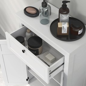 HOMCOM Fürdőszobai Tároló Szekrény Fiókkal és Szekrénnyel, Állítható Polcokkal, Fürdőszobába, Nappaliba, Konyhába - 60 x 30 x 102.5 cm, Fehér | Aosom