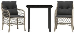 3 részes világosszürke polyrattan bisztrógarnitúra párnákkal