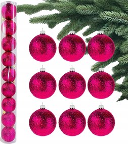 Fukszia Karácsonyfa Bombák Rózsaszín csillámos karácsonyfadísz 6cm