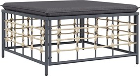 vidaXL sötétszürke polyrattan kerti lábtartó bézs párnával