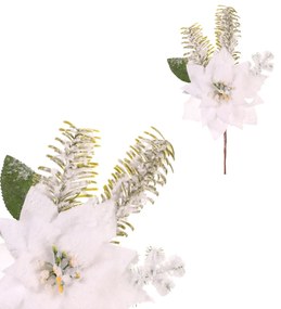 Mikulásvirág műág tűlevelekkel, fehér, 25 cm