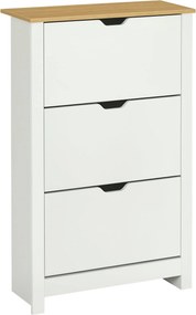 HOMCOM Cipőszekrény 3 Fülekkel, Cipőtartó, Keskeny Cipőszekrény Állítható Elválasztóval, Cipőláda 18 Pár Cipőhöz 72 x 26 x 112 cm, Fehér+Természetes |