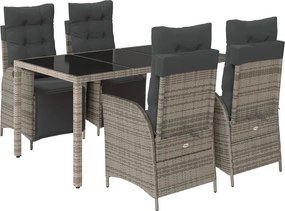 vidaXL 5 részes szürke polyrattan kerti étkezőgarnitúra párnával