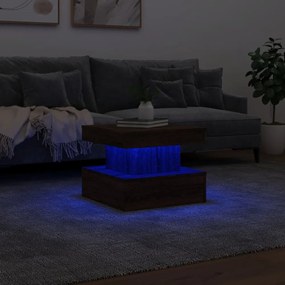 barna tölgyszínű dohányzóasztal LED-lámpákkal 50 x 50 x 40 cm