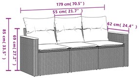 3 részes fekete polyrattan kerti ülőgarnitúra párnával