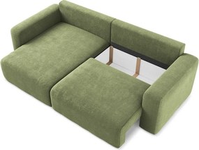 Zöld zsenília kinyitható-tárolóhelyes sarokkanapé (bal oldali-heverő résszel) Kona – Makamii