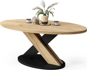 Mazzoni LOXA ovális dohányzóasztal Craft Arany Tölgy / Fekete - DOHÁNYZÓASZTAL 120x65 cm