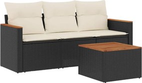vidaXL 4 részes fekete polyrattan kerti ülőgarnitúra párnákkal