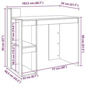 füstös tölgy színű szerelt fa irodai asztal 103,5x56,5x94 cm