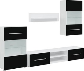 vidaXL 5 részes fali TV állvány szett fekete LED világítással