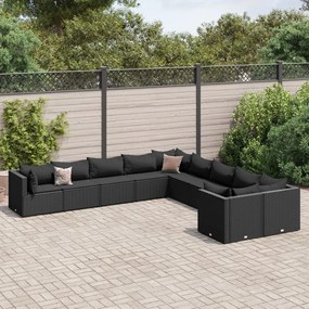 vidaXL 10 részes fekete polyrattan kerti ülőgarnitúra párnákkal