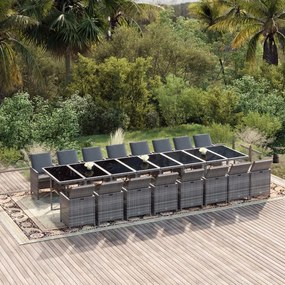 17 részes szürke polyrattan kerti étkezőgarnitúra párnával