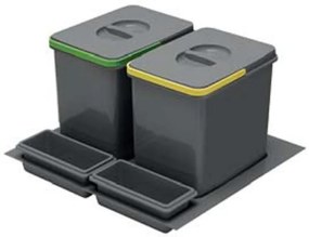 Hulladékgyűjtő GTV Multino 600, szelektív, utólag behelyezhető, 2*15 L edénnyel, fedéllel, tárolókkal