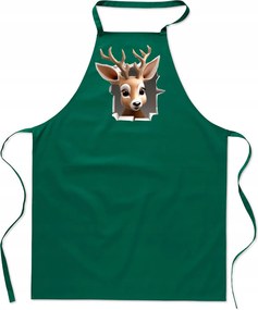 Konyhai Kötény pamut zöld lyuk Rénszarvas szarvas Rudolf FA_480_z