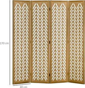 HOMCOM Fa Lattice Szobaelválasztó Belső Összecsukható Paraván 4 Panelel Természetes Fa 160 x 170 cm | Aosom