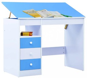 kék és fehér dönthető gyerekíróasztal