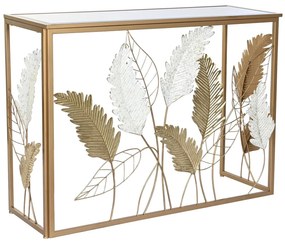Modern tükrös konzolasztal fehér arany leveles dekorral