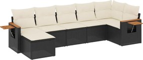 vidaXL 7 részes fekete polyrattan kerti ülőgarnitúra párnával