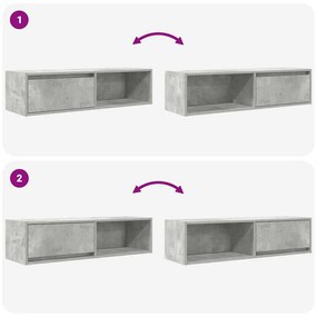 betonszürke szerelt fa TV-szekrény 100x31x25,5cm