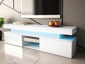 TV szekrény Lesteralo 2D 190 (fehér + fényes fehér) (kék LED világítással). 1106177