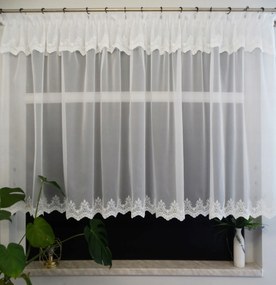 Mg Fátyolra hímzett függöny, finom 380x120cm Ecru szalaggal varrva