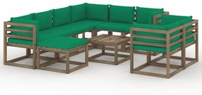 vidaXL 10 részes kerti ülőgarnitúra zöld párnákkal