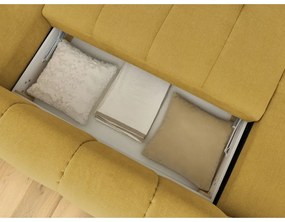 Mustársárga kinyitható-tárolóhelyes sarokkanapé (jobb oldali-U alakú) Fuji – Bobochic Paris