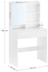 Fésülködőasztal tükörrel LUNAVI 70x40 cm, fehér