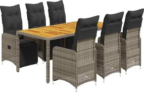 vidaXL 7 részes szürke polyrattan kerti bisztrógarnitúra párnákkal