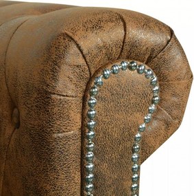 2 személyes barna műbőr chesterfield kanapé