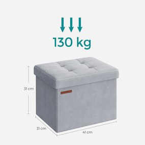 Tároló puff, összecsukható bársony tárolódoboz, szürke, 31 x 41 x 31 cm