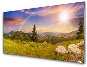 Üvegkép Mountain Meadow Nature Sky 120x60cm 4 fogas