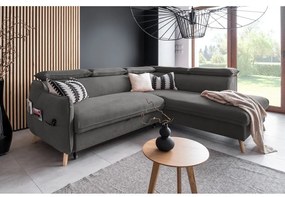 Sötétszürke bársony kinyitható sarokkanapé (jobb oldali) Sweet Harmony – Miuform