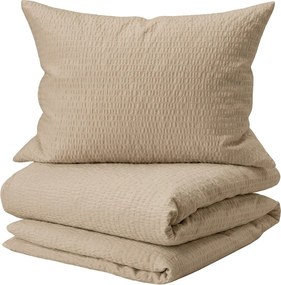 Krepp ágynemű készlet TAUPEXA világosbarna + Jersey gumis lepedő 180 x 200 cm világos bézs, franciaágy