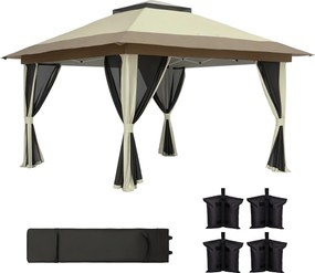 Outsunny Összecsukható Pavilon 3.6x3.6m Gyorsan Felállítható Napernyő 4 Hálós Oldalfallal UV Védelem Állítható Magasságú Homokzsákokkal és Hordozótásk