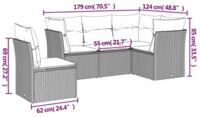 5 részes fekete polyrattan kerti kanapészett párnákkal