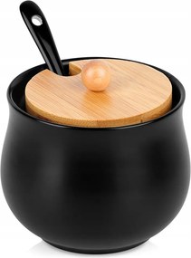 Cukrászda Kerámia Bambusz fekete cukortartó kanállal