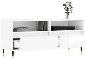magasfényű fehér szerelt fa TV-szekrény 100 x 34,5 x 44,5 cm