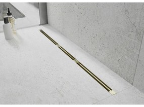 Mexen Flat Super Slim, szupervékony vízelvezető csatorna 360°-ban forgatható szifonnal 50 cm, fényes arany, 1551050