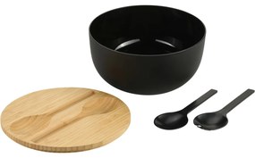 Kesper 58470 Salátás tál evőeszközökkel és bambuszfedéllel 24 cm, fekete