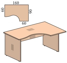 Impress ergonomikus asztal 160 x 90 cm, jobb, körte